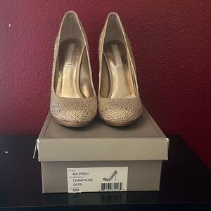 BCBGMaxAzria Champagne Satin Heels